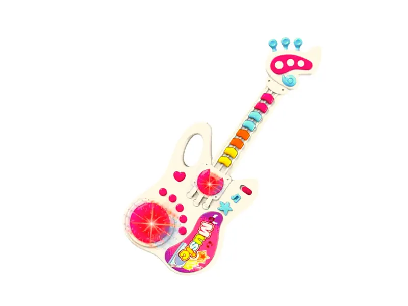 Jucarie Interactiva Chitara cu Panou Muzical si Luminos, Functii Multiple, Alb, 36x13.5x3 cm, +2 Ani