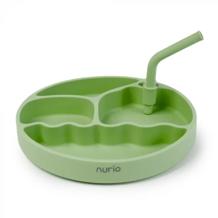 Farfurie din Silicon cu Pai pentru Copii - Verde