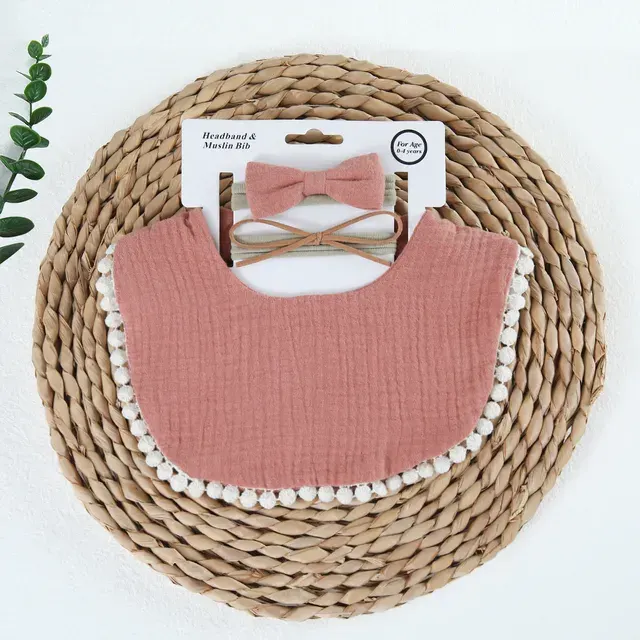 Set Bavetica cu Fundita pentru Copii din Bumbac - Caramiziu