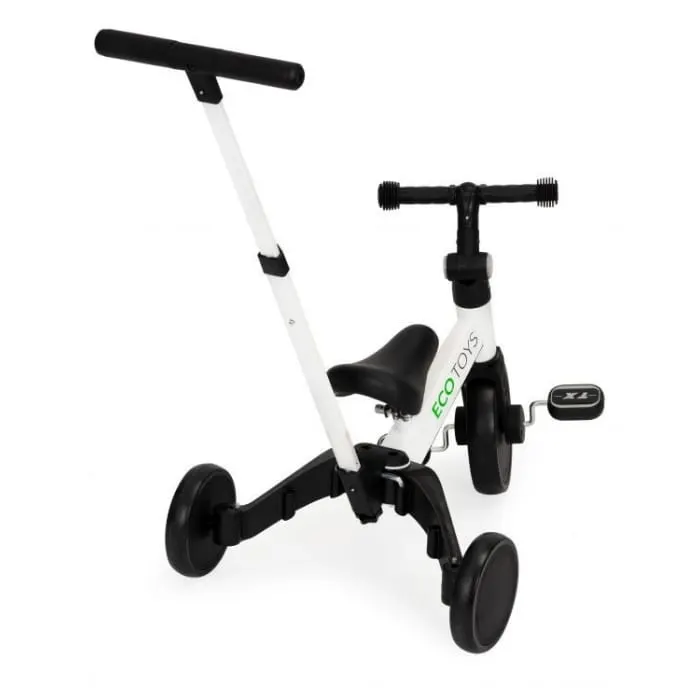 Tricicleta Ecotoys, 2 in 1, pedale si maner, alb KID975563 — imaginea 3