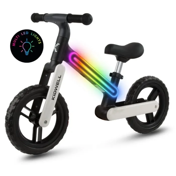 Bicicleta Kidwell SUNO, echilibru, fara pedale, led, alb/negru KID707148
