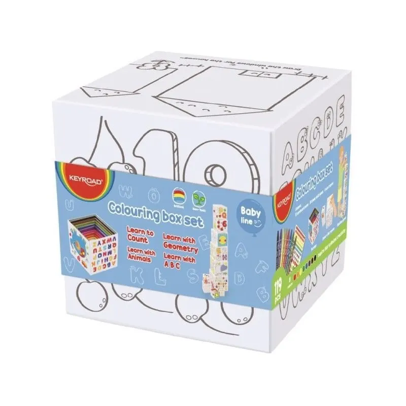 Set 10 cutii de colorat Keyroad Baby Line cu 8 creioane cerate si stickere