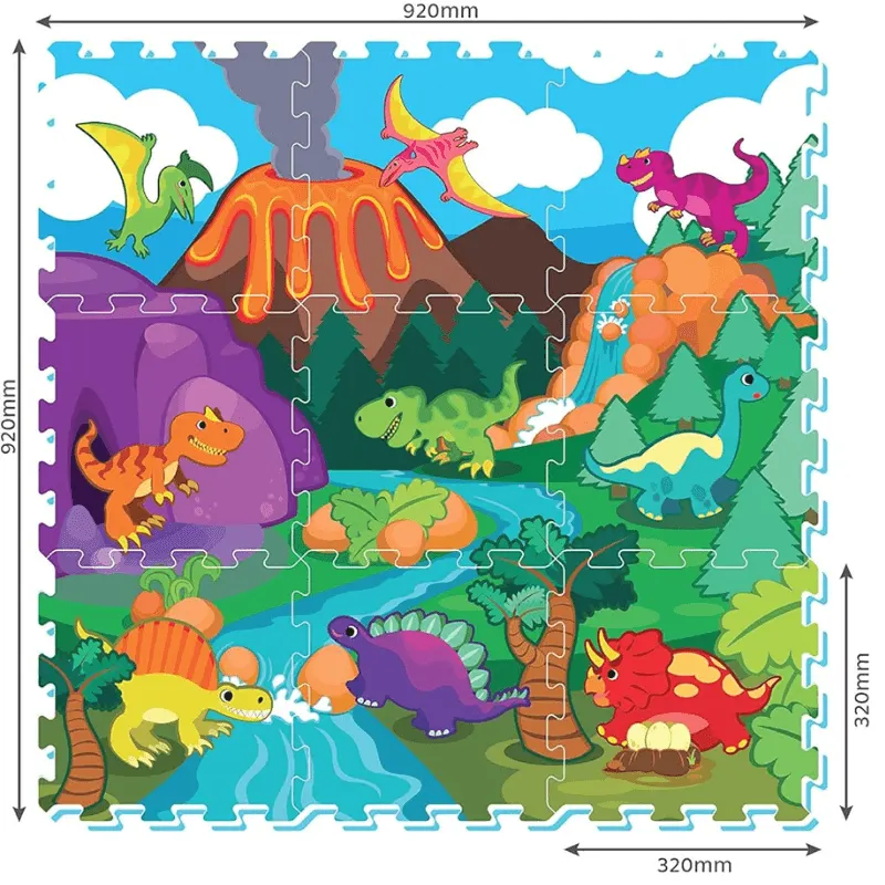 Covor Puzzle din Spuma EVA pentru Copii Ludiro, Set 9 Piese Educationale cu Lumea Dinozaurilor