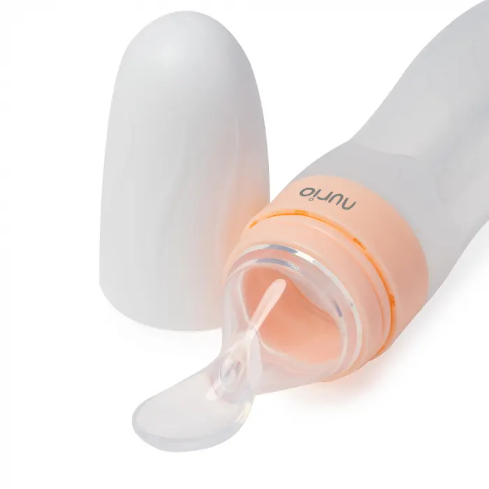 Sticla din Silicon pentru Bebe cu Lingurita - Roz