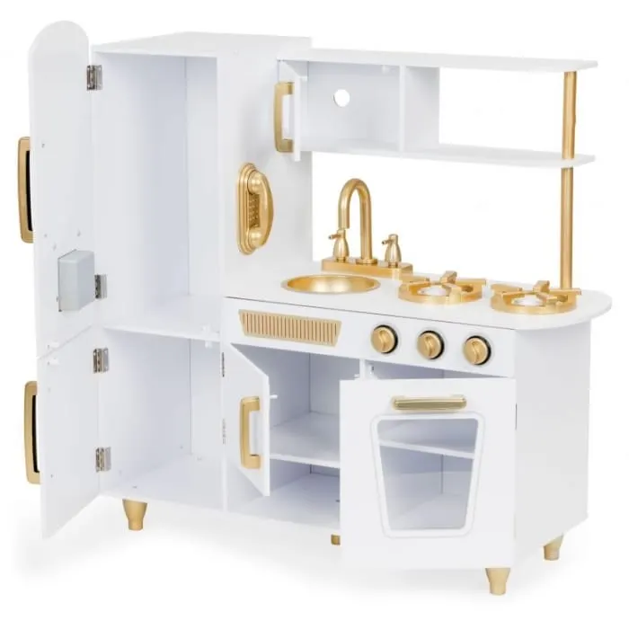Bucatarie copii XXL Ecotoys, lemn, alb/auriu KID974832 — imaginea 5