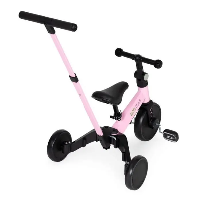 Tricicleta Ecotoys, 2 in 1, pedale si maner, roz KID978830 — imaginea 4