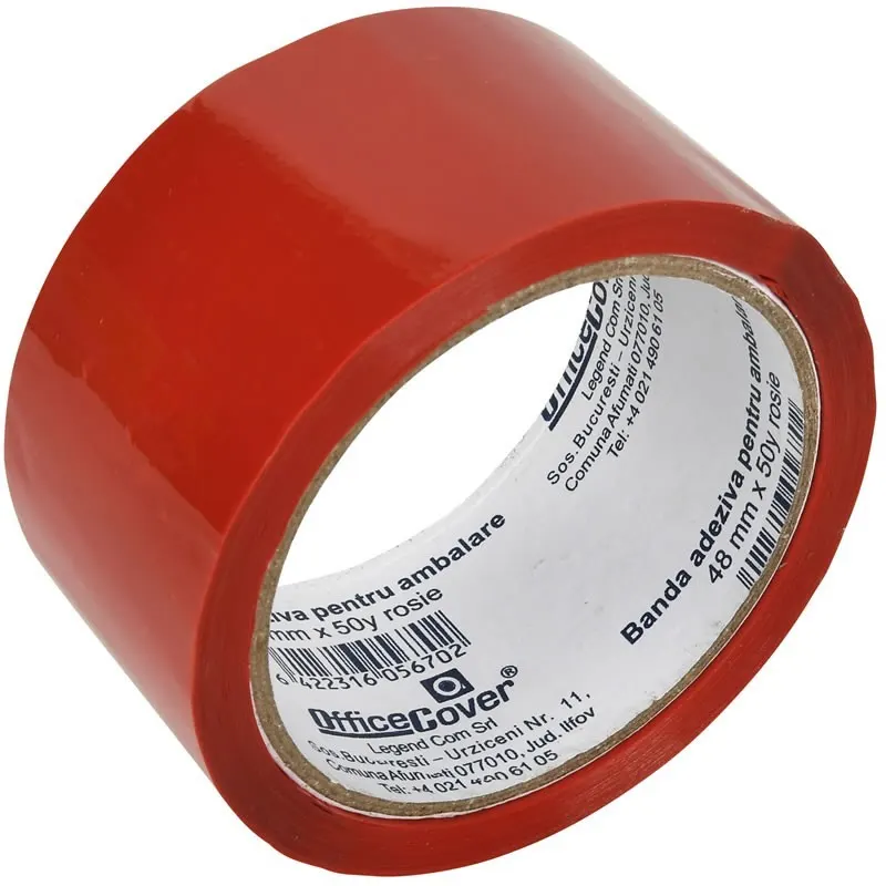 Banda adeziva Office Cover pentru ambalare, 48 mm x 50 yarzi, rosie