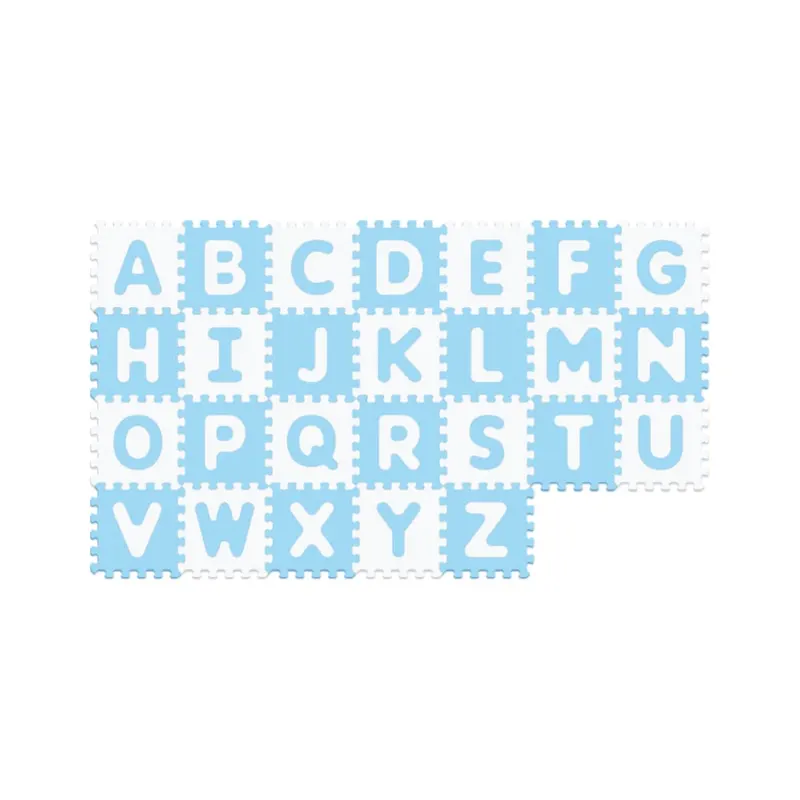 Covor Puzzle Antibacterian LUDIRO cu Litere A-Z, 26 Piese 32x32 cm, Spuma EVA cu Ioni de Argint, Alb Bleu