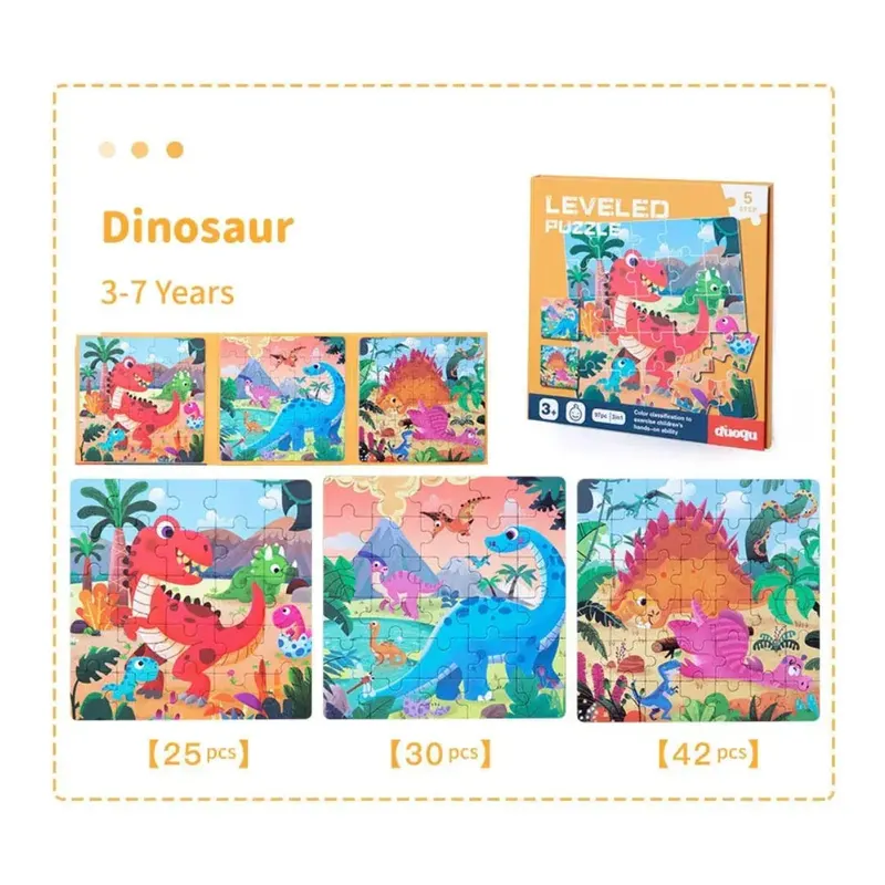 Carte puzzle 3 în 1, 10 tematici variate - Dinozauri