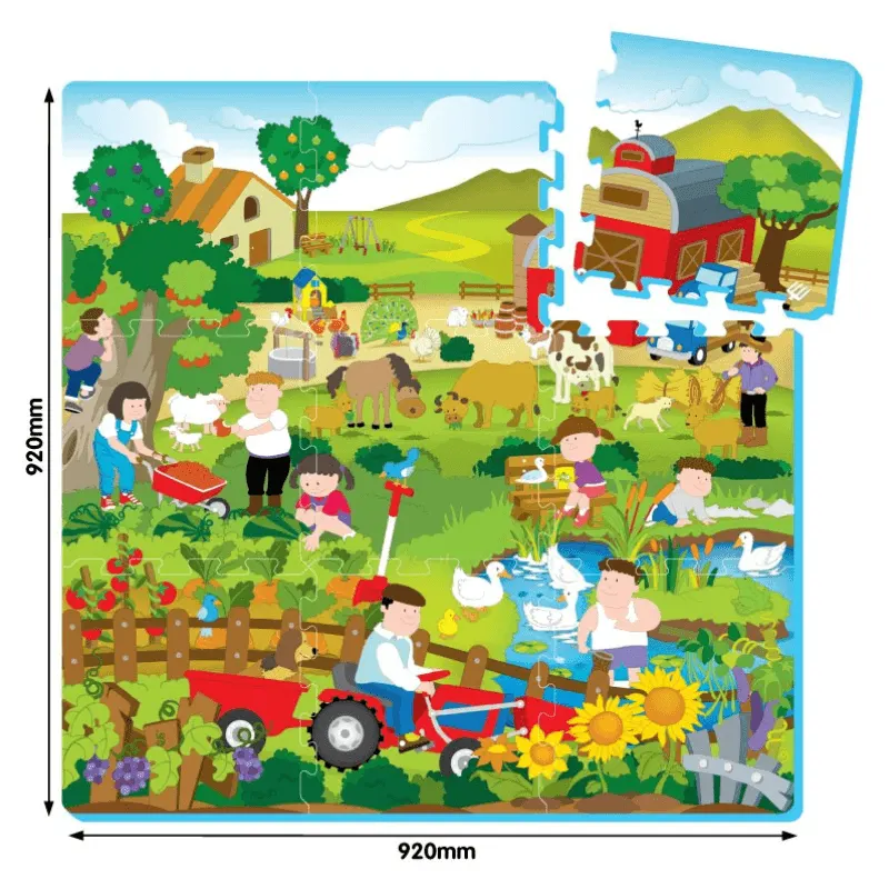 Covor Puzzle din Spuma EVA pentru Copii Ludiro, Set 9 Piese Educationale cu Viata la Ferma