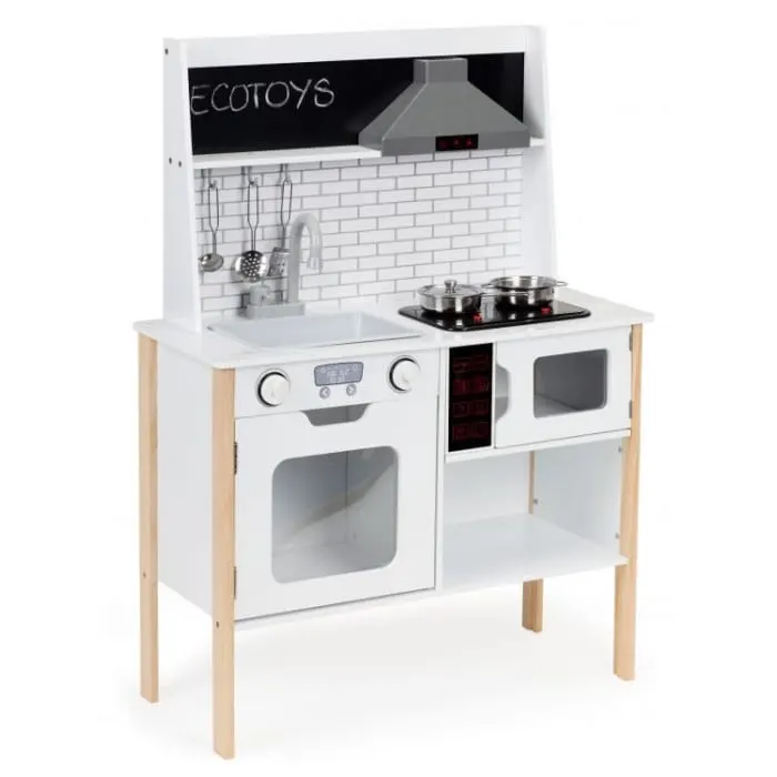 Bucatarie copii Ecotoys, lemn, accesorii, sunete si lumini, alb KID975389 — imaginea 2