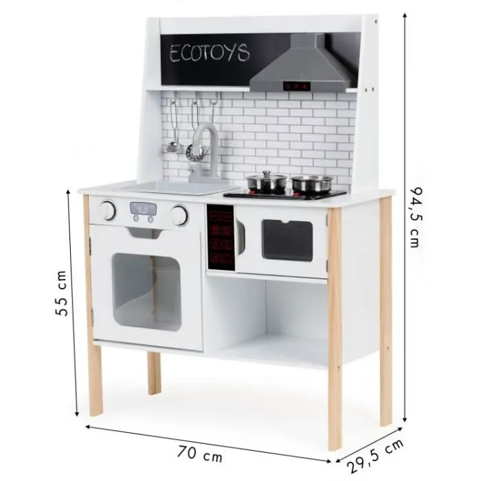 Bucatarie copii Ecotoys, lemn, accesorii, sunete si lumini, alb KID975389 — imaginea 3