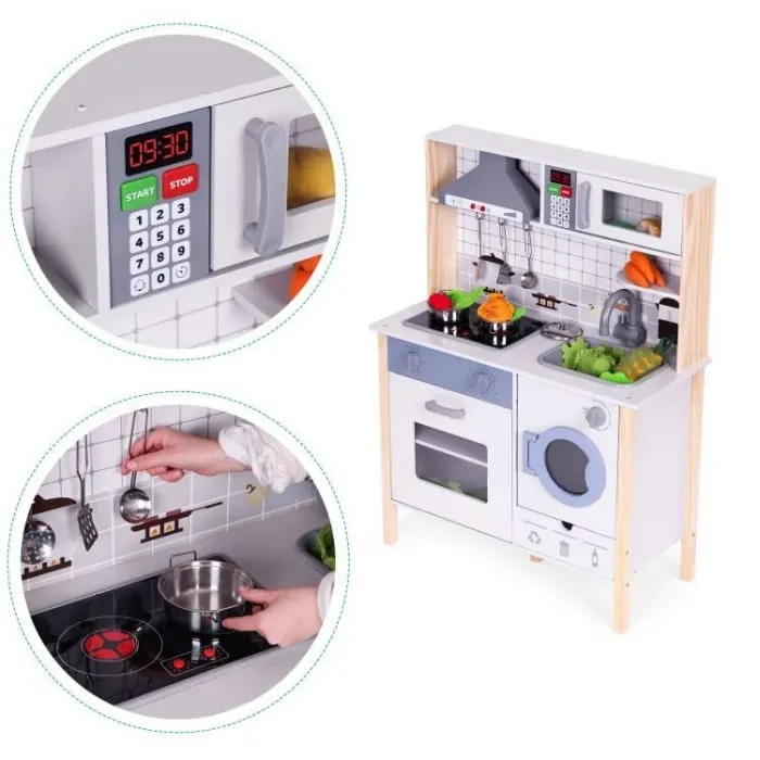 Bucatarie copii Ecotoys, lemn, cuptor, masina de spalat, 5 accesorii, multicolor KID003839 — imaginea 5