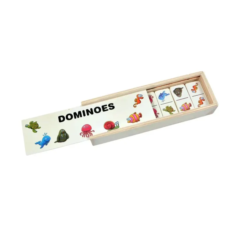 Domino din lemn, 5 tematici, 28 de piese - Animale marine