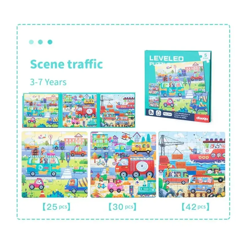 Carte puzzle 3 în 1, 10 tematici variate - Trafic
