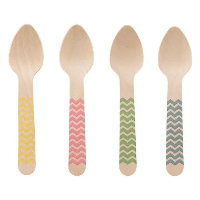Set 12 lingurite din lemn pentru copii,dungi colorate,11 cm