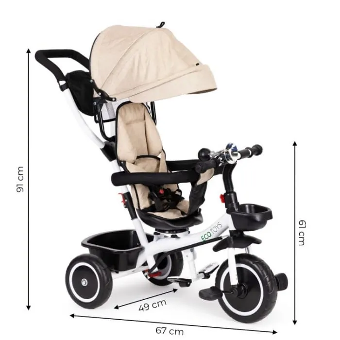 Tricicleta Ecotoys YM-BT-2, scaun rotativ, bej KID975549 — imaginea 3