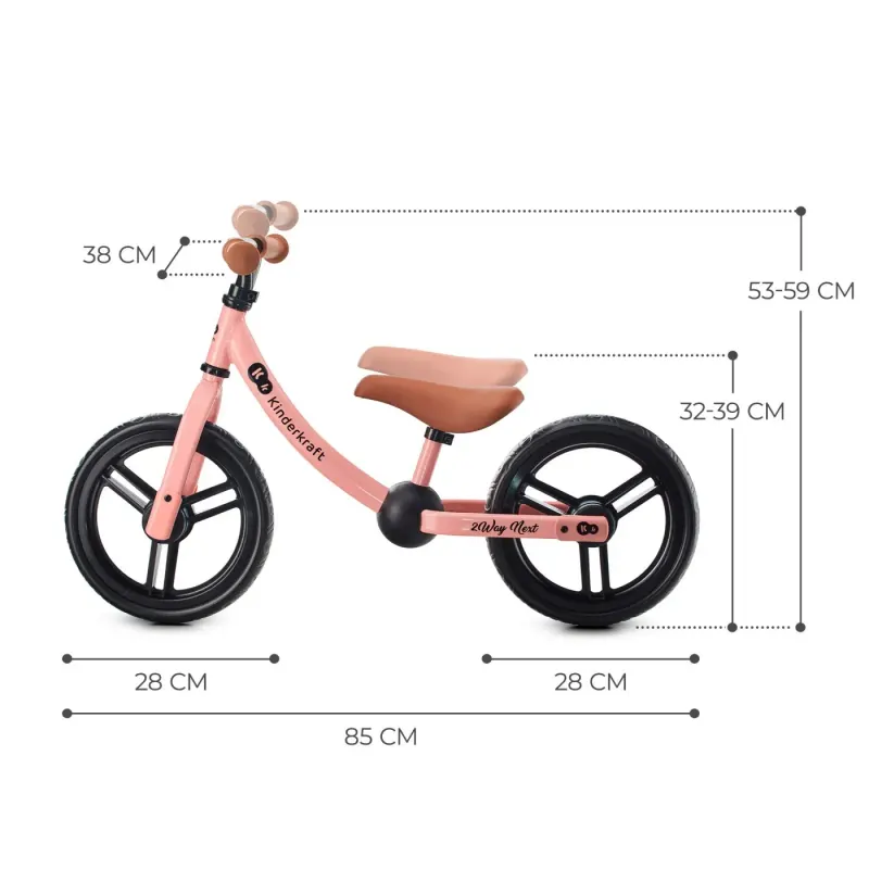 Bicicleta Kinderkraft 2Way Next, echilibru, fara pedale, roz KID922246 — imaginea 5