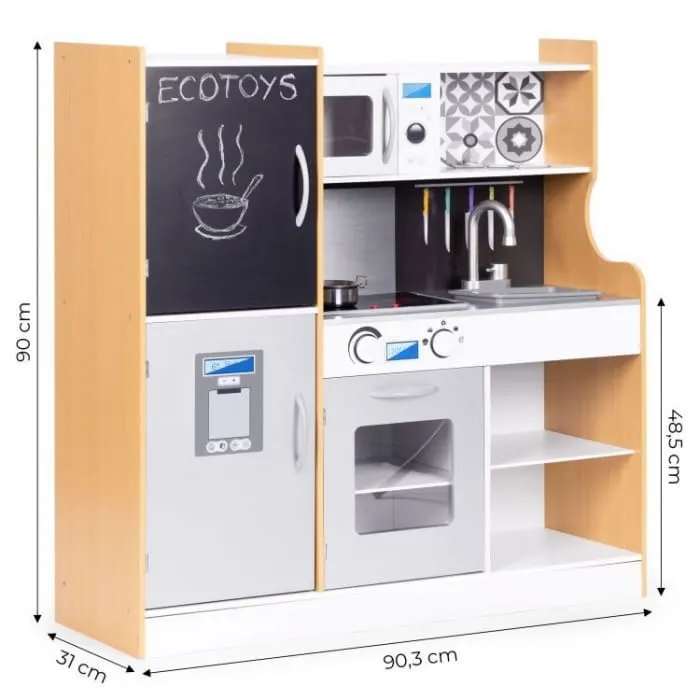 Bucatarie copii Ecotoys, lemn, sunete si lumini LED, 5 accesorii, multicolor KID003860 — imaginea 3