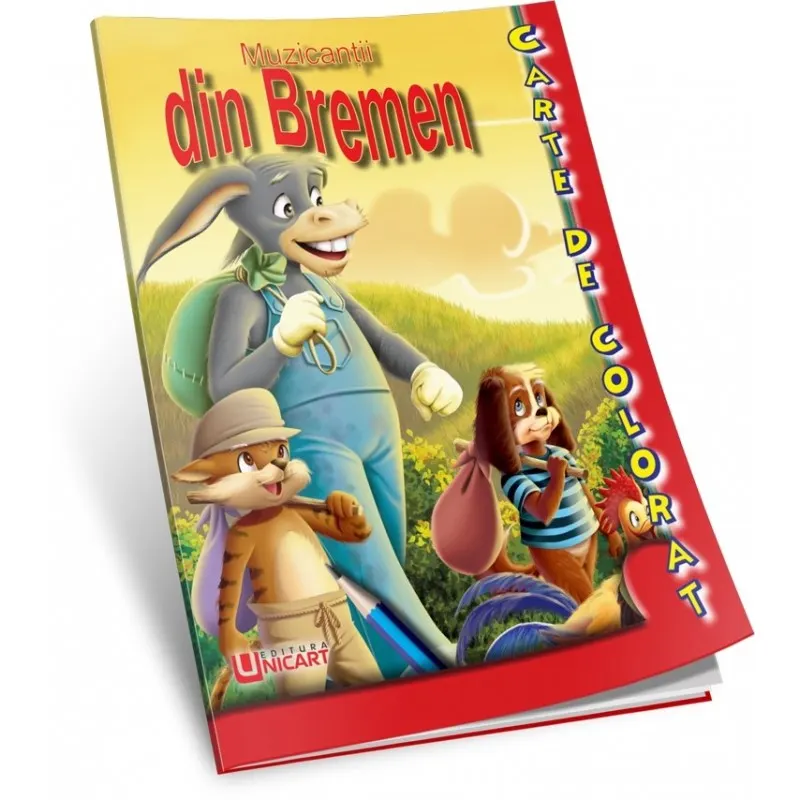 Carte de colorat E i poveE ti , Muzicantii din Bremen, tip A5, 16 pagini