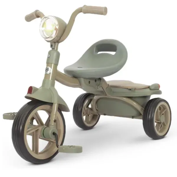 Tricicleta cu pedale Baby Flyer, pentru copii 2-4 ani, roti moi EVA, pliabila, verde