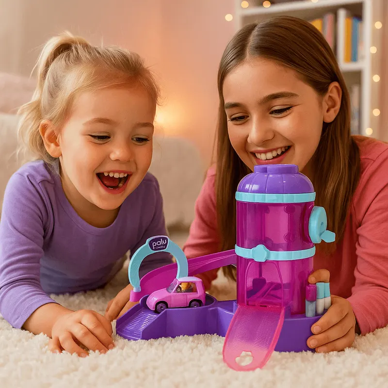 Garajul Fermecat cu Rampă & Mașinuță – Set de joacă Polly Pocket, 25 cm, Pentru Copii +3 Ani