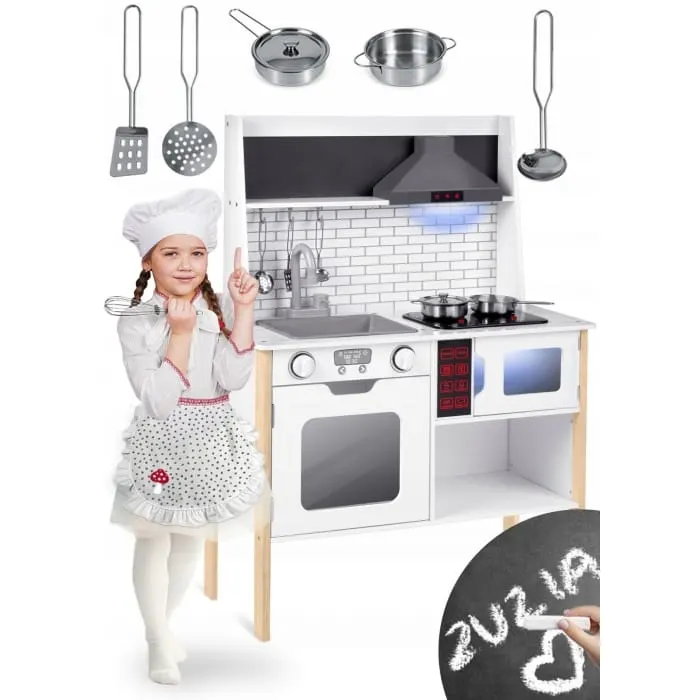 Bucatarie copii Ricokids, lemn, accesorii, sunete si lumini alb KID613679