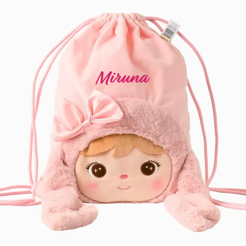 Saculet personalizat Iepuras Pufos Roz cu fundita