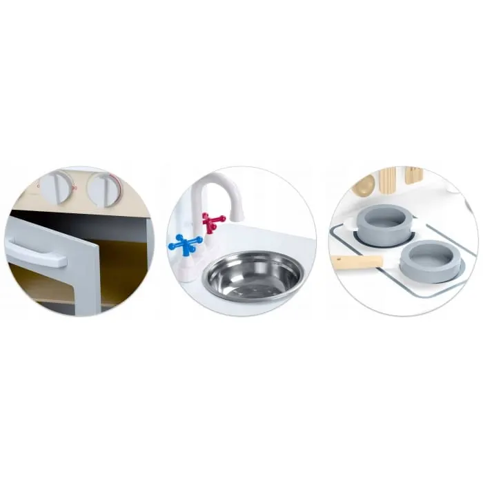Bucatarie copii Ricokids, lemn, 5 accesorii, alb/gri KID613501 — imaginea 3