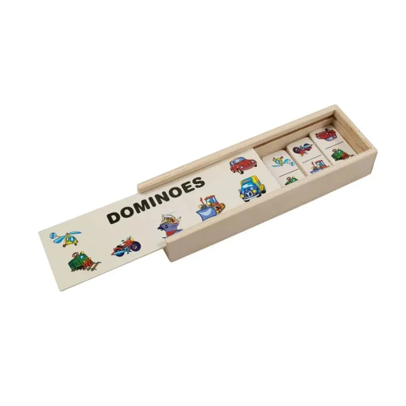 Domino din lemn, 5 tematici, 28 de piese - Mijloace de transport