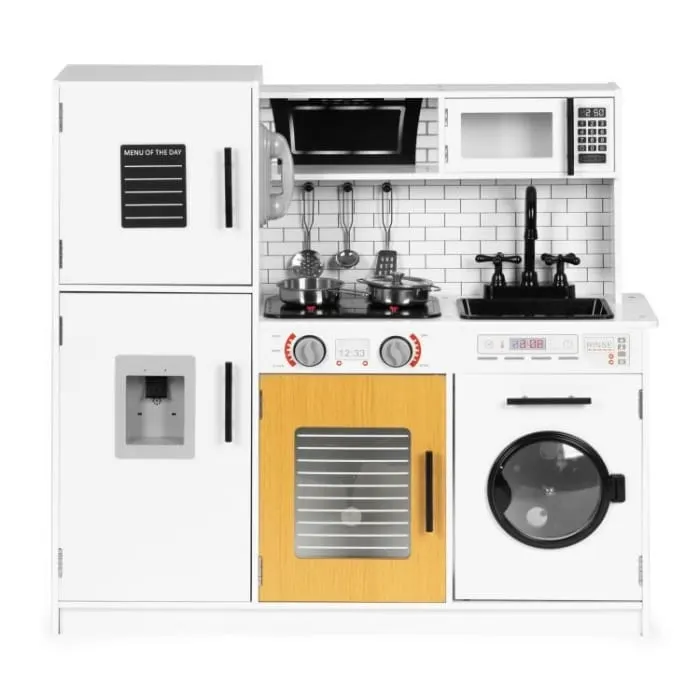 Bucatarie copii Ecotoys, lemn, 5 accesorii, sunete si lumini, alb KID000005 — imaginea 2