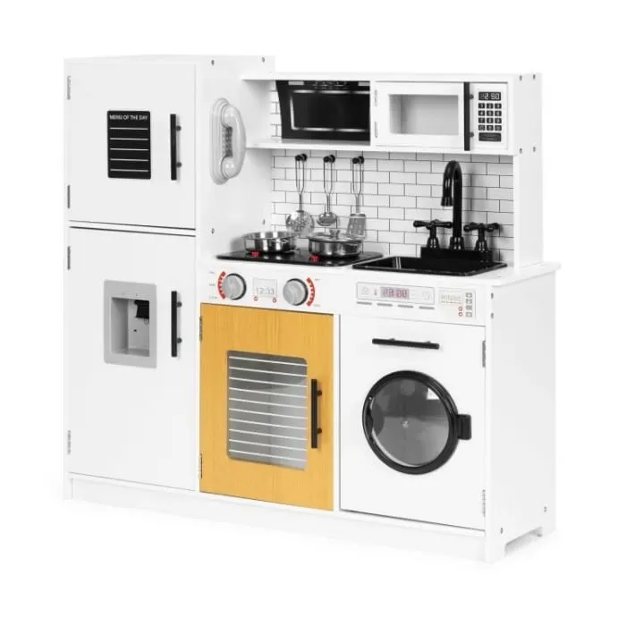 Bucatarie copii Ecotoys, lemn, 5 accesorii, sunete si lumini, alb KID000005 — imaginea 3