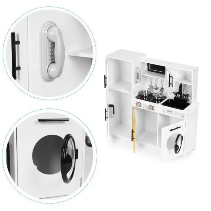 Bucatarie copii Ecotoys, lemn, 5 accesorii, sunete si lumini, alb KID000005 — imaginea 5