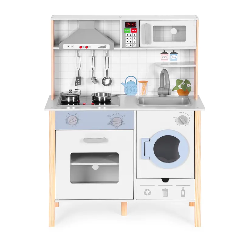 Bucatarie copii Ecotoys, lemn, sunete, lumini LED, masina de spalat, cuptor, 5 accesorii, multicolor KID006342 — imaginea 2