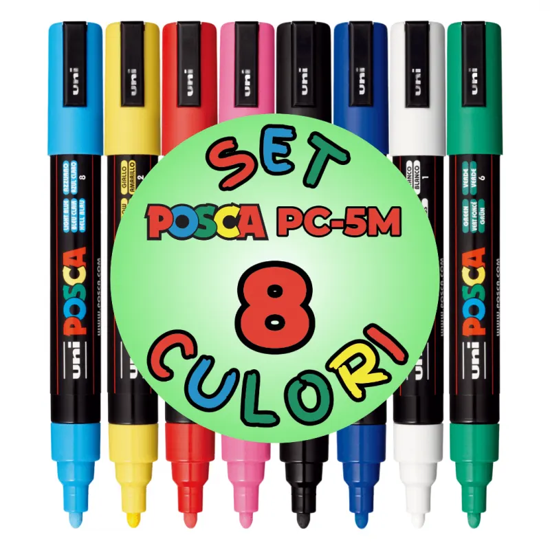 Set 8 Markere POSCA PC-5M , Varf Mediu 1.8, 2.5 mm