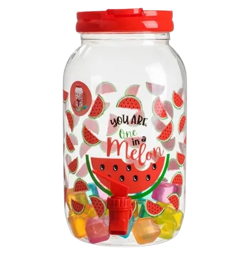 Borcan pentru limonada cu robinet si cuburi reutilizabile, 3.8L, model pepene rosu