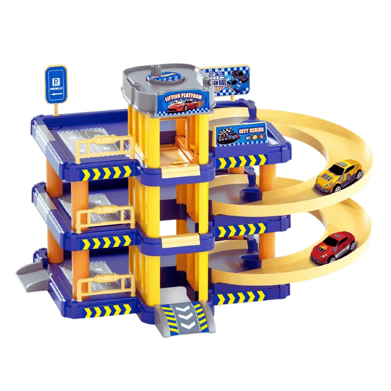 Set de Joaca Parcare pentru Masinute, 3 Nivele, Coborare in Spirala, Lift Manual, 2 Masinute, 37x26.5x32 Cm, + 3 Ani