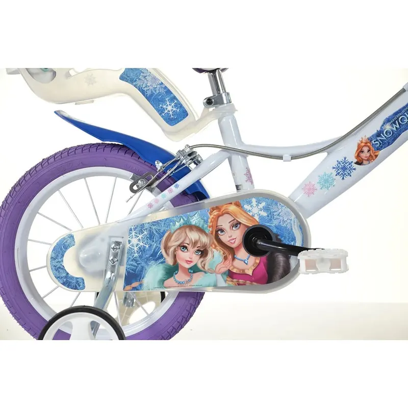 Bicicleta Copii Dino Bikes, Snow Queen, 14 inch, roti ajutatoare, sistem frana, alb/mov KID908531 — imaginea 3
