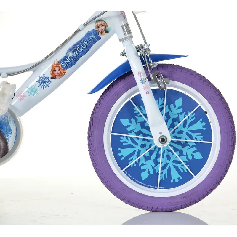 Bicicleta Copii Dino Bikes, Snow Queen, 14 inch, roti ajutatoare, sistem frana, alb/mov KID908531 — imaginea 5