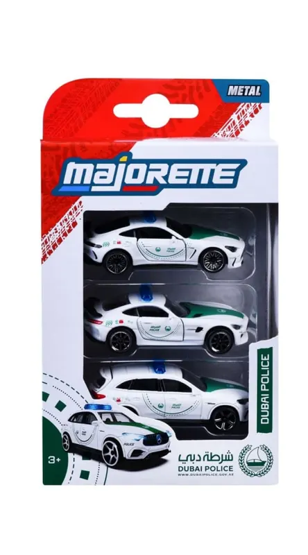 MAJORETTE SET 3 MASINUTE DE POLITIE DUBAI METALICE MERCEDES AMG 7.5CM