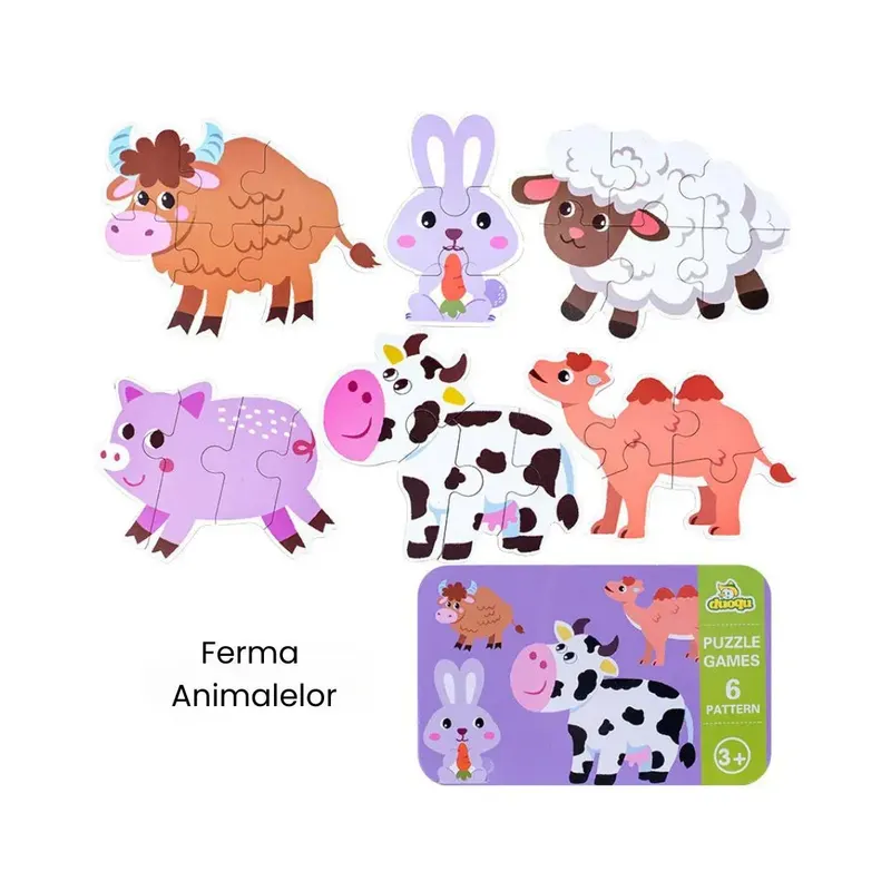 Set din 6 puzzle-uri pentru copii 3 ani+ - Ferma Animalelor