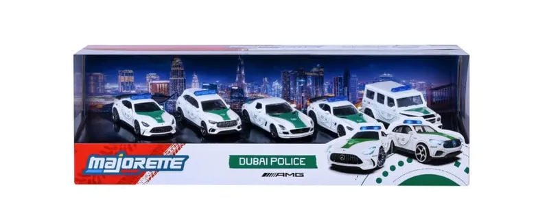 MAJORETTE SET 5 MASINUTE DE POLITIE DUBAI METALICE MERCEDES AMG 7.5CM