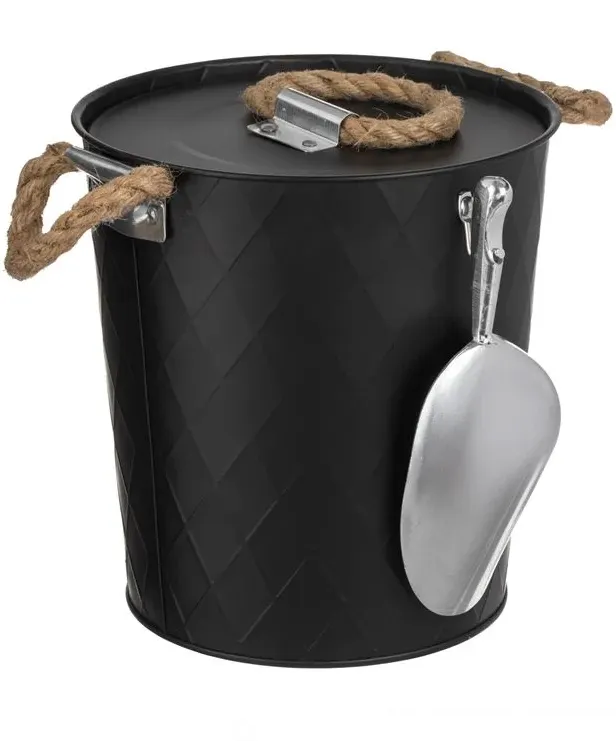 Frapiera metalica neagra cu capac si scafa, 4.6L, O19.5x20.5 cm