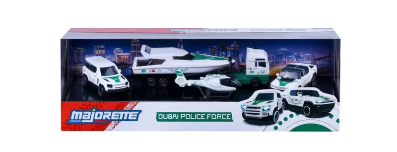 MAJORETTE SET 4 MASINUTE DE POLITIE DUBAI METALICE MERCEDES AMG 7.5CM