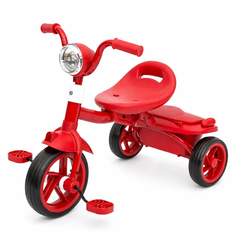 Tricicleta cu pedale Baby Flyer, pentru copii 2-4 ani, roti moi EVA, pliabila, rosie