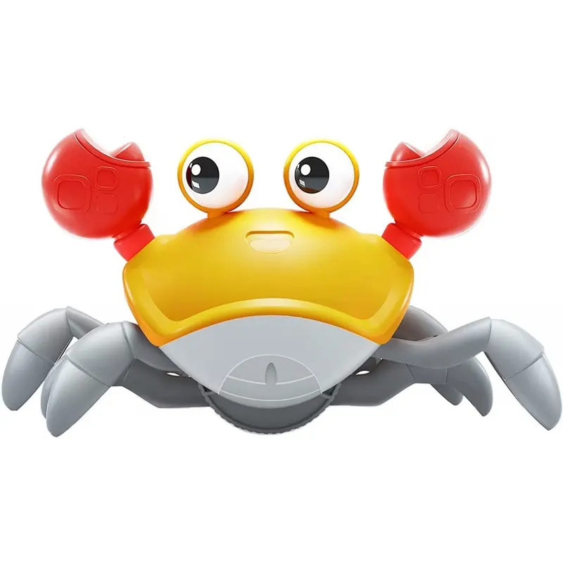 Jucarie Interactiva Bebelusi, Crab Care se Taraste, Muzica, Senzor de Obstacole, Stimuleaza Miscarea, Acumulator cu Incarcare USB, Portocaliu, 23x14x11 Cm, + 9 Luni