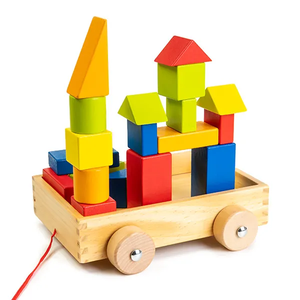 Cuburi constructie din lemn in cutie - 21 piese - jucarie de tras