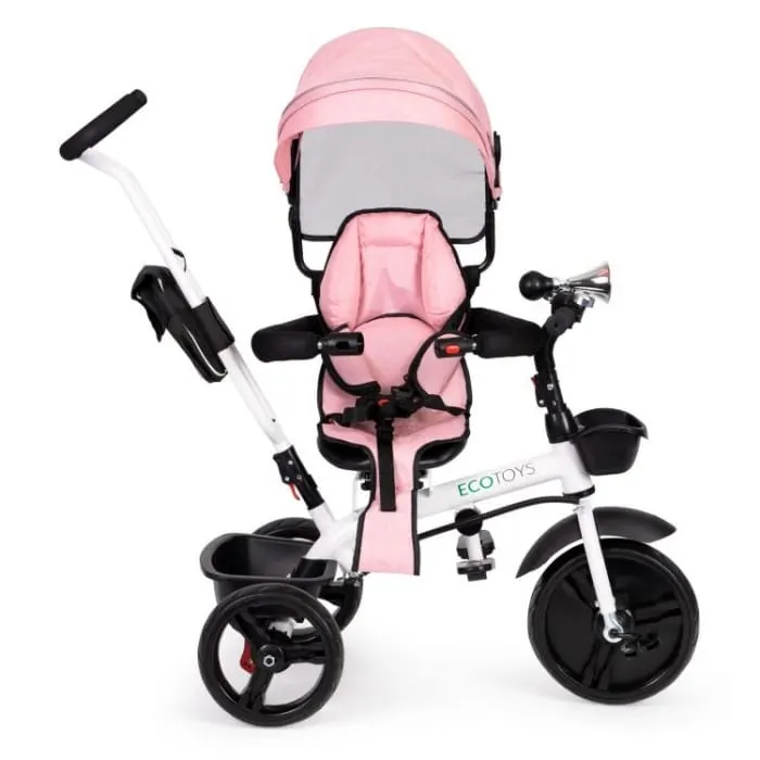 Tricicleta Ecotoys JM-322, scaun reversibil, roz KID974221 — imaginea 2