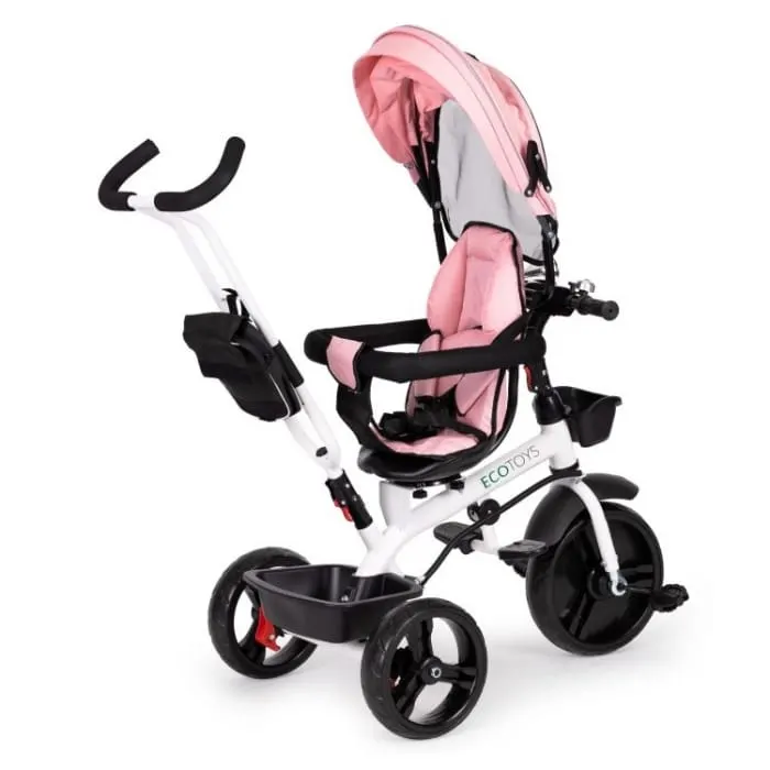 Tricicleta Ecotoys JM-322, scaun reversibil, roz KID974221 — imaginea 3