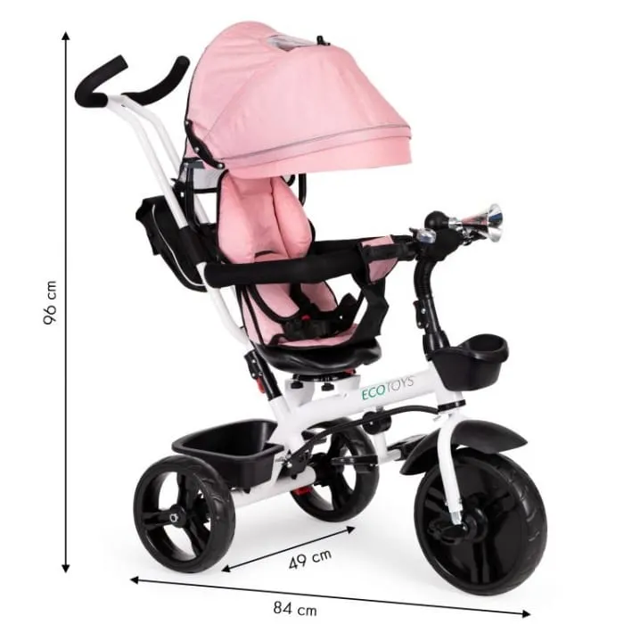 Tricicleta Ecotoys JM-322, scaun reversibil, roz KID974221 — imaginea 5